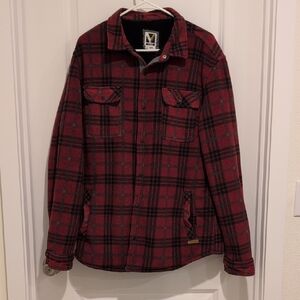 Voyager red buffalo plaid fleece-lined snap mens sweater jacket